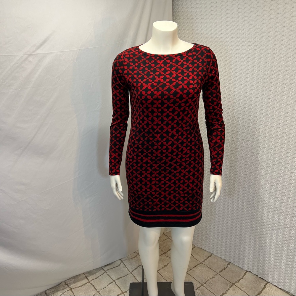 Michael Kors Black and Red Geometric Patterned Sheath Dress Size M